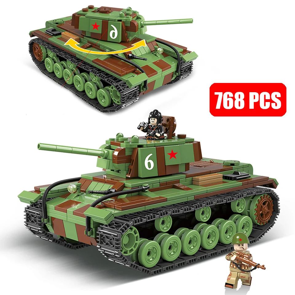 

Military WW2 Soviet Union KV-1 Tank Building Blocks Model WW2 Tank army Soldier Weapon Gun Bricks DIY Toys Gifts For Children