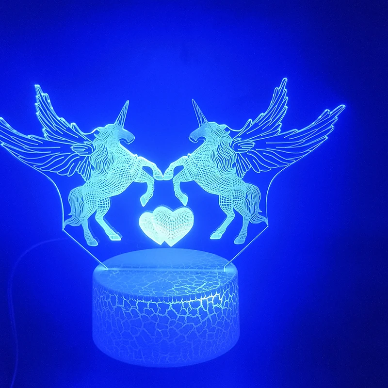 Единорог Pegasus животное 3D лампа на батарейках напрямую поставка милый подарок