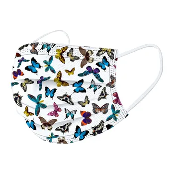

100pc Adult's Butterfly Printed Facemask For Women Disposable Protective Facemasks Three Layer Breathable Mask Ear Hook Masque