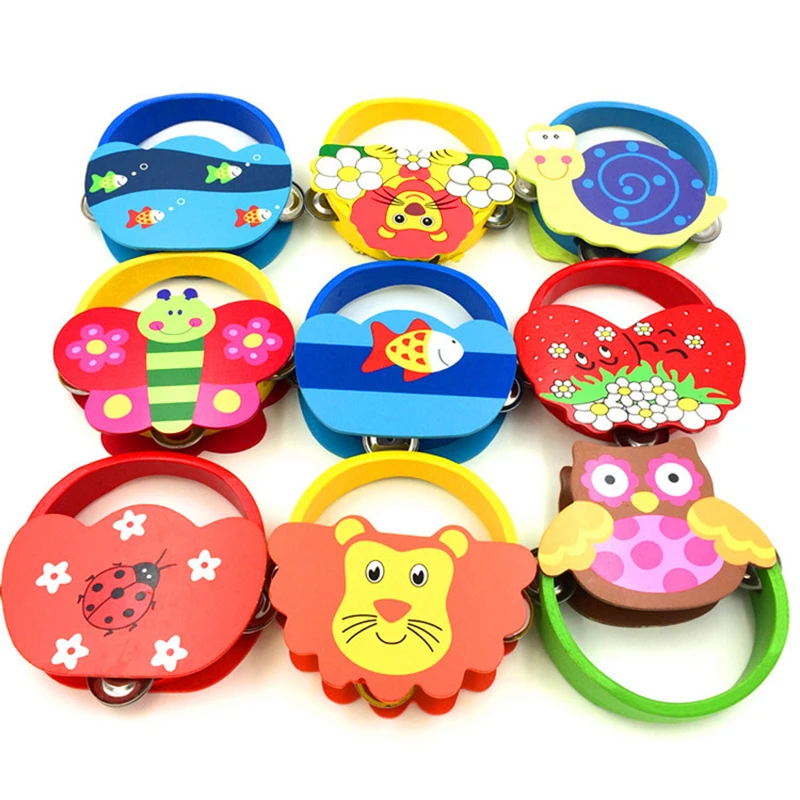 1pcs Random Детские деревянные музыкальные инструменты, игрушки, Мультяшные животные, барабаны, ручные колокольчики, детская музыкальная игрушка, Разноцветные детские развивающие игрушки - Цвет: 1pcs Random
