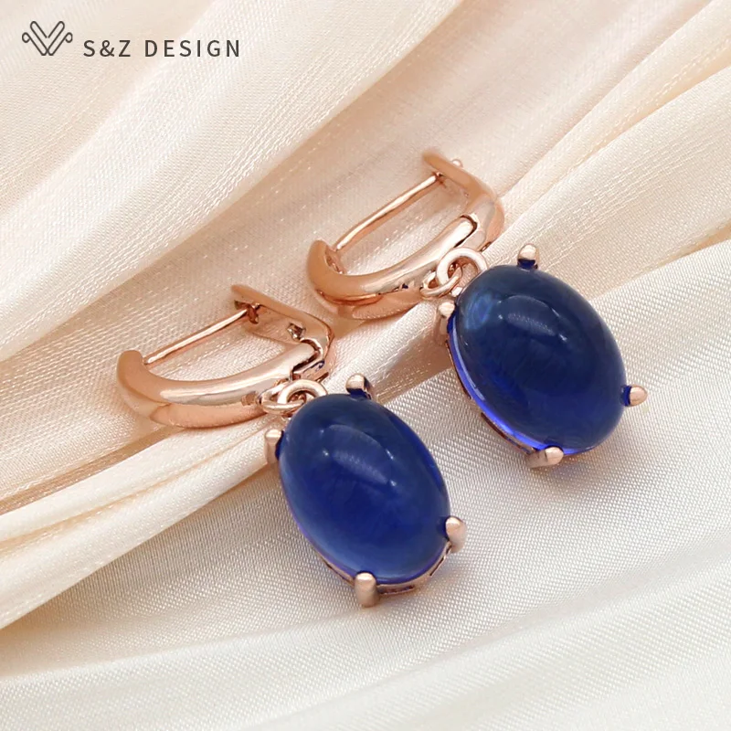 S&Z DESIGN New Elegant Fashion Egg Shape Oval Dangle Earrings For Women Girl Wedding Rose Gold Color Jewelry Gift