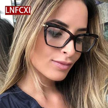 

LNFCXI Retro Eyeglasses Female Transparent Spring Hinge Unique Faceted Glasses Frame Women Cat Eye Glasses