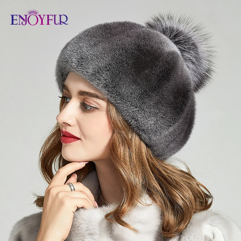 ENJOYFUR полностью из норки меховые зимние шапки для женщин роскошный натуральный