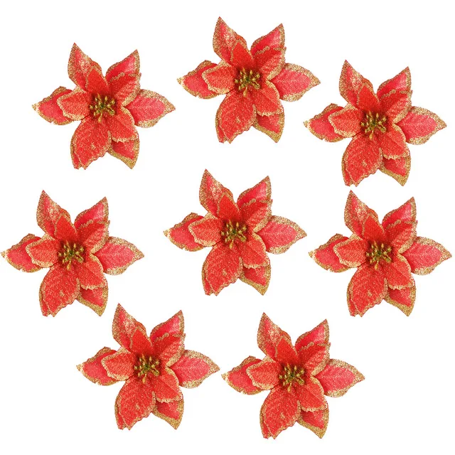5/10Pcs 13cm Glitter Artificial Flowers For Christmas Tree Decoration DIY Christmas Ornaments Home Wedding Xmas Party Decoration F07