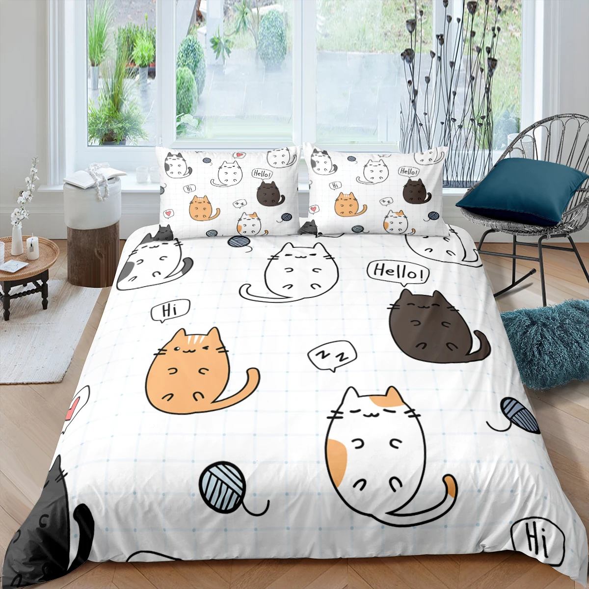 

Cute Pet Cats Bedding Set Cartoon Kitten Printed Duvet Cover Pillowcase Set For Girl Twin Full King Double Sizes Home Bedclothes