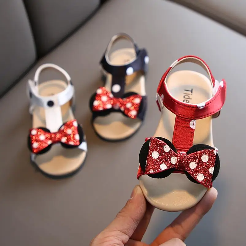 Sandalias de goma con lazo de Minnie para niñas, zapatos de verano