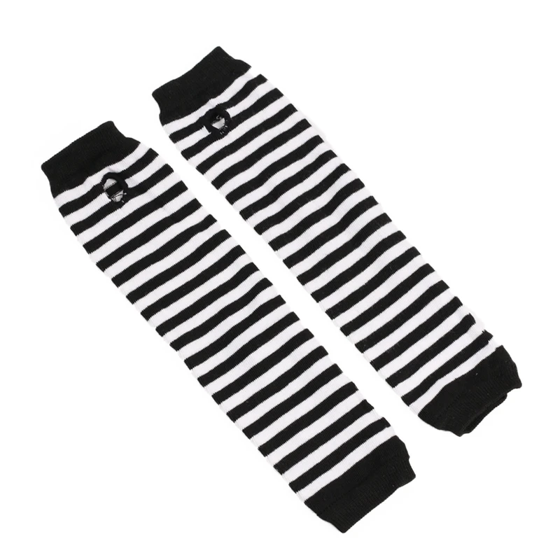 Long Glove Arm Cover Classic Pink Black and White Striped Fingerless Elbow Gloves Warmer Knitted Wristband