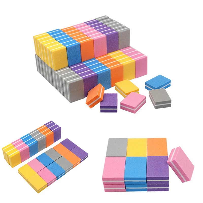 HTHL-100PCS мини-буферный блок для ногтей, губка, маленькая пилка для ногтей, шлифовальный станок, пилочки для дизайна ногтей, двусторонний маникюр