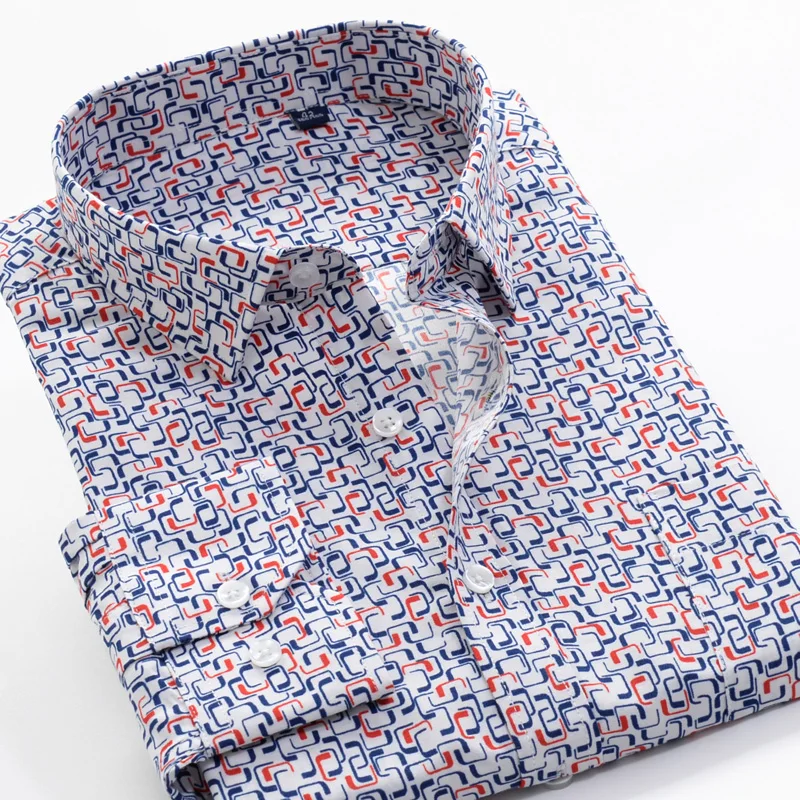 SHANBAO-Camisa de manga larga para hombre, camisa clásica informal de talla grande 6XL 7XL 8XL 9XL 10XL, patrón geométrico estampado