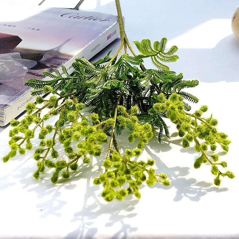 Флокированные Искусственные цветы из фасоли акации, искусственное растение, домашний торговый центр, реквизит для свадебной фотосъемки, украшения Флорес - Цвет: Green