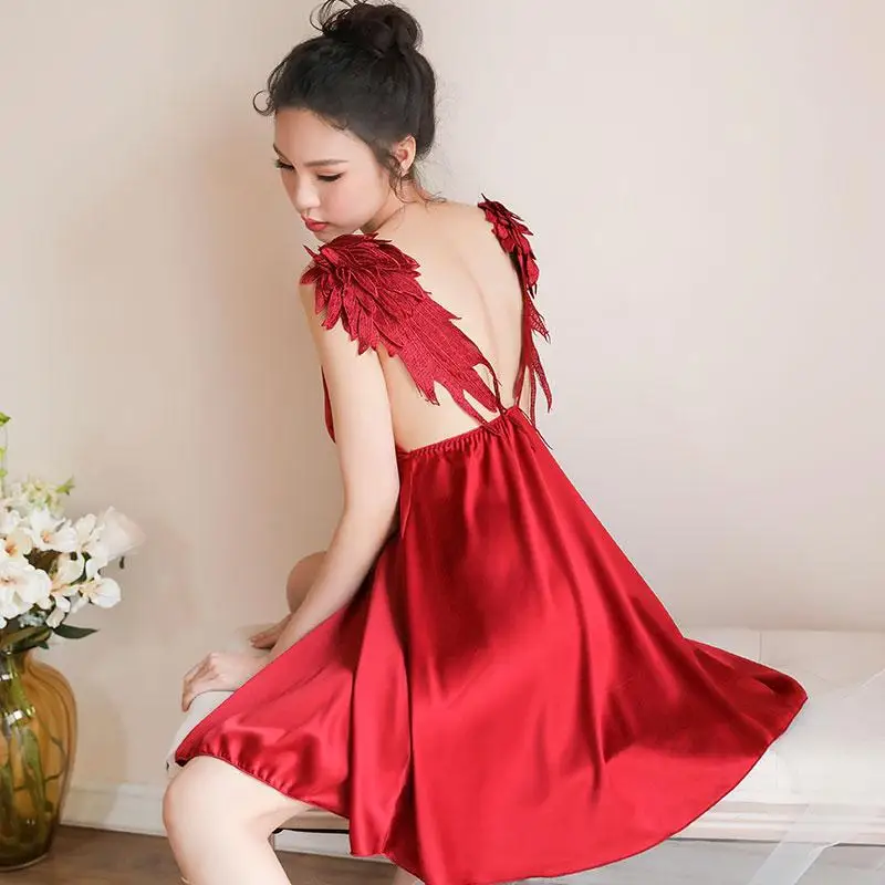 Wedding Unique Women Nightdress Angle Wing Back Lingerie Nightgown Shower Robe Sleepwear Female Nightdress Camisola Luxurious