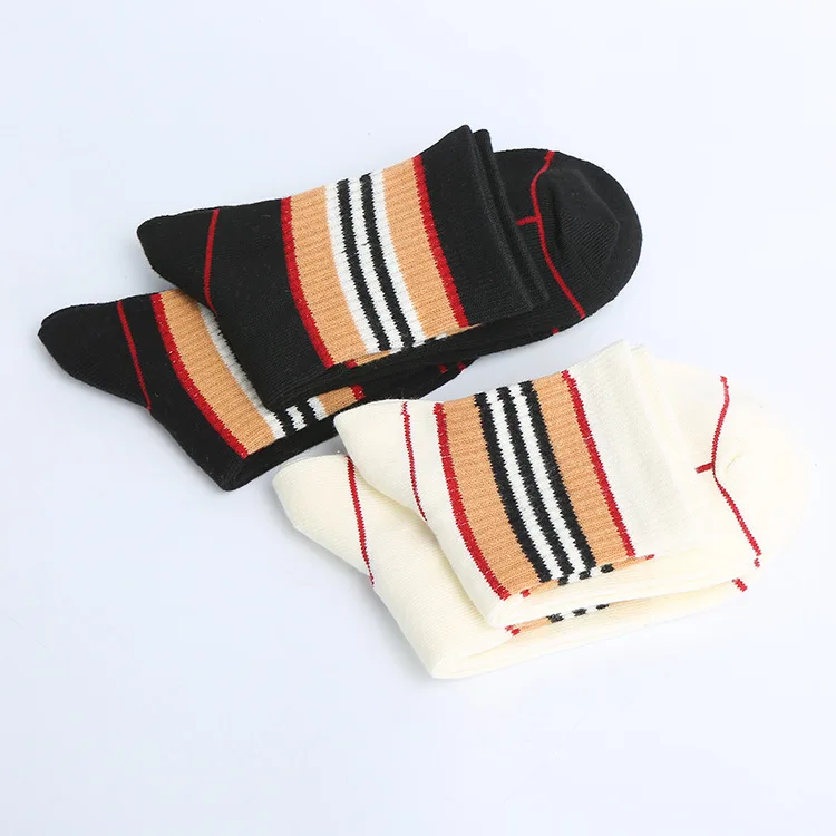 New Style B Home Celebrity Style Khaki Stripe Children Crew Socks Occident Fashion Cotton Men And Women Children's Socks Versati