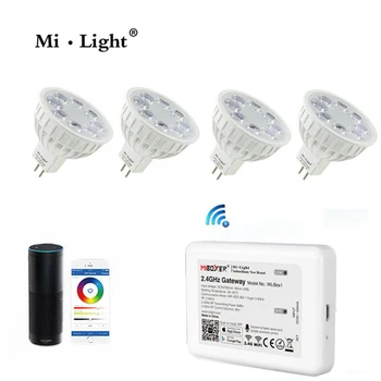 

Mi Light AC85-265V 4W Led Bulb Dimmable MR16 GU10 RGB+CCT(2700-6500K) Spotlight Indoor Decoration + WiFi Alexa APP Controller