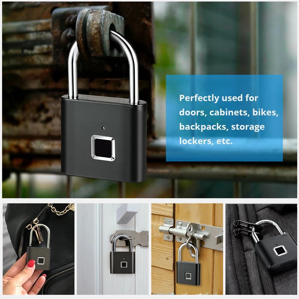 Золотой Интеллектуальный USB Перезаряжаемый дверной замок с защитой от отпечатков пальцев, замок для быстрой разблокировки, Многофункциональное использование