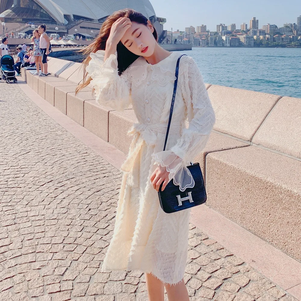 

Photo Shoot 2019 Spring And Autumn New Style CHIC Wind Korean-style Skirt Sweet French Style Mid-length Lace Dress Women's