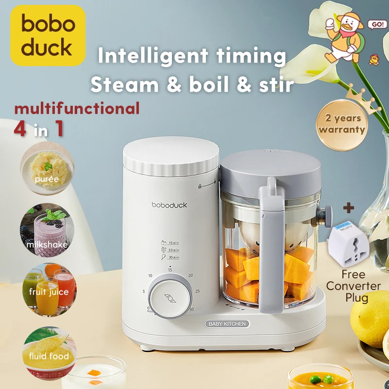 Boboduck Baby Food Processor Babycook Blender Heater Mixer Steamer Multifunction 4 in 1 Puree Food Maker BPA Free 200mL F9005
