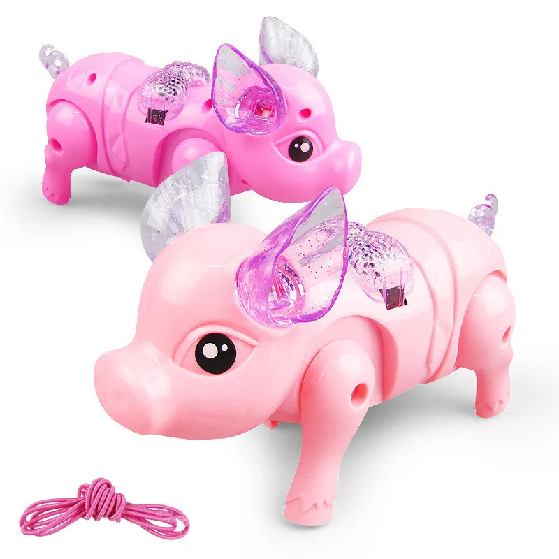 Electric Walking Singing Musical Light Pig Toy with Leash Interactive Toys For Children Kids Electronic Pets Lantern Toy
