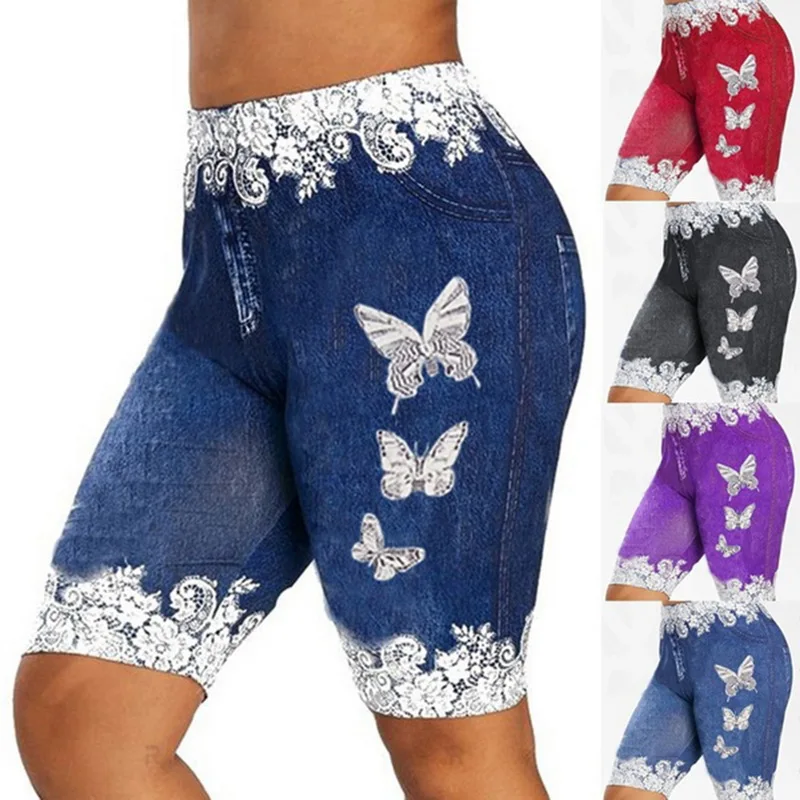 Faux Jeans Leggings Woman Stretch Printed Short Leggins 4\3 Capri Pants Summer Breeches High Waist Perfect Fit Jeans Jeggings Faux Jeans Leggings Woman Stretch Printed Short Leggins 4\3 Capri Pants Summer Breeches High Waist Perfect Fit Jeans Jeggings