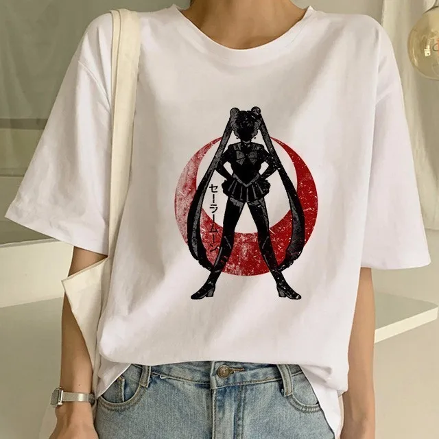 Sailor Moon/летняя новая модная футболка Женская Harajuku короткий рукав забавная футболка Ulzzang футболка с милым котом женские футболки с рисунком