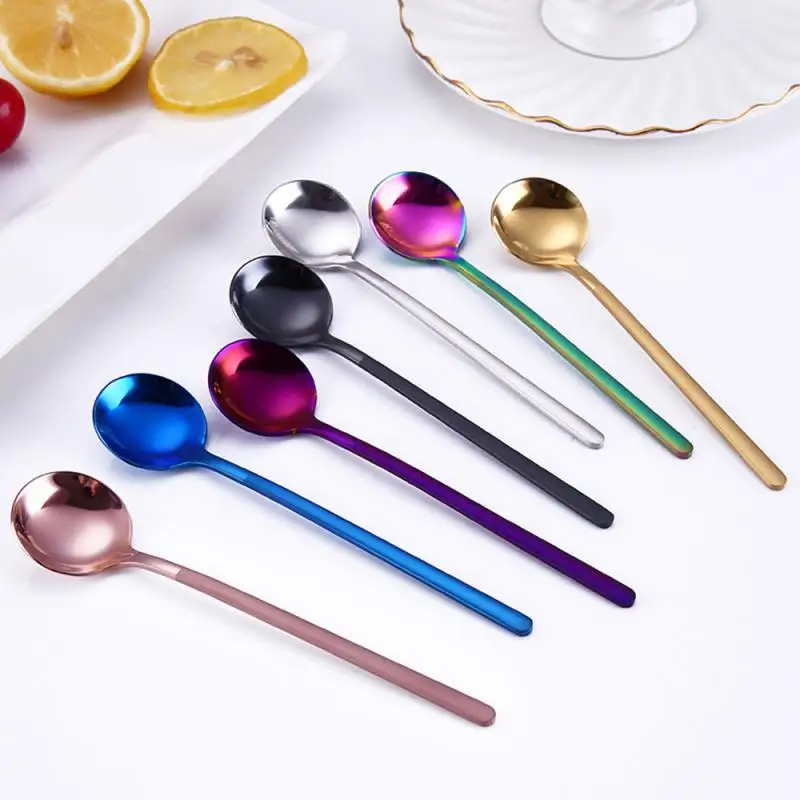 7 Colors Tea spoons Stainless Steel Small Coffee Spoons Gold Tableware Cutlery Unique Gold Small Dessert Spoon