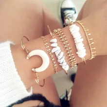 6 шт./компл. женский браслет Изысканный Лунный бисер ананас браслеты женские модные цепи драгоценный камень открытие золото многослойный браслет набор