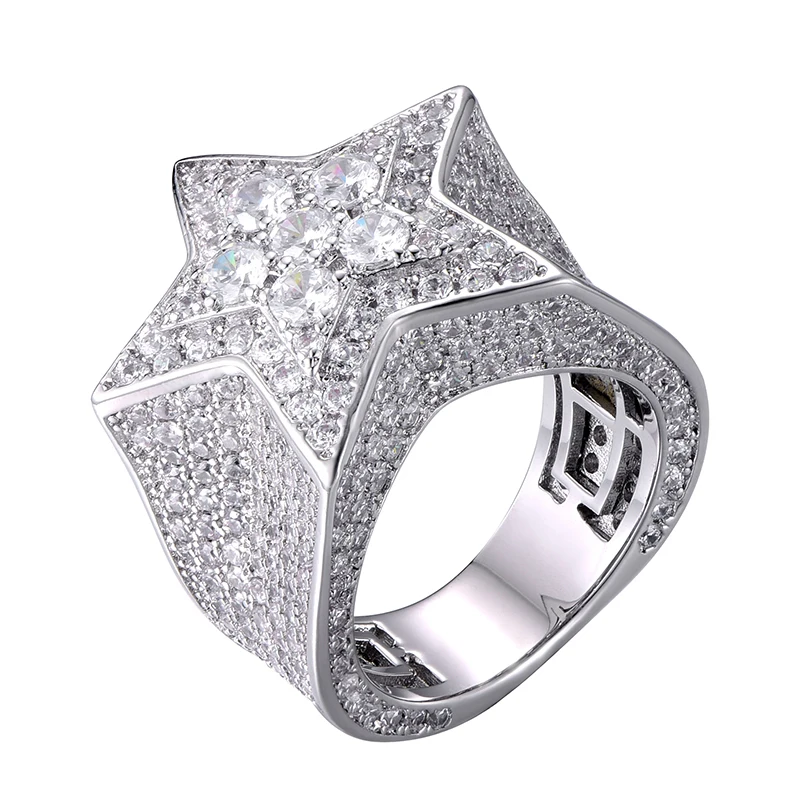 Хип хоп Полный CZ кубический циркон Шарм Iced Out Bling Tready Звезда медь циркон кольцо для мужчин женщин ювелирные изделия золото серебро