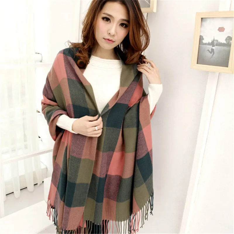 Fashion Women's Winter Stole Plaid Scarves ladies Cashmere Scarf long wool pashmina femme foulard female winter neck scarf