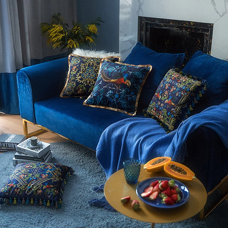 American Printed Pillowcase Pillow Luxury Velvet Tassel Sofa
