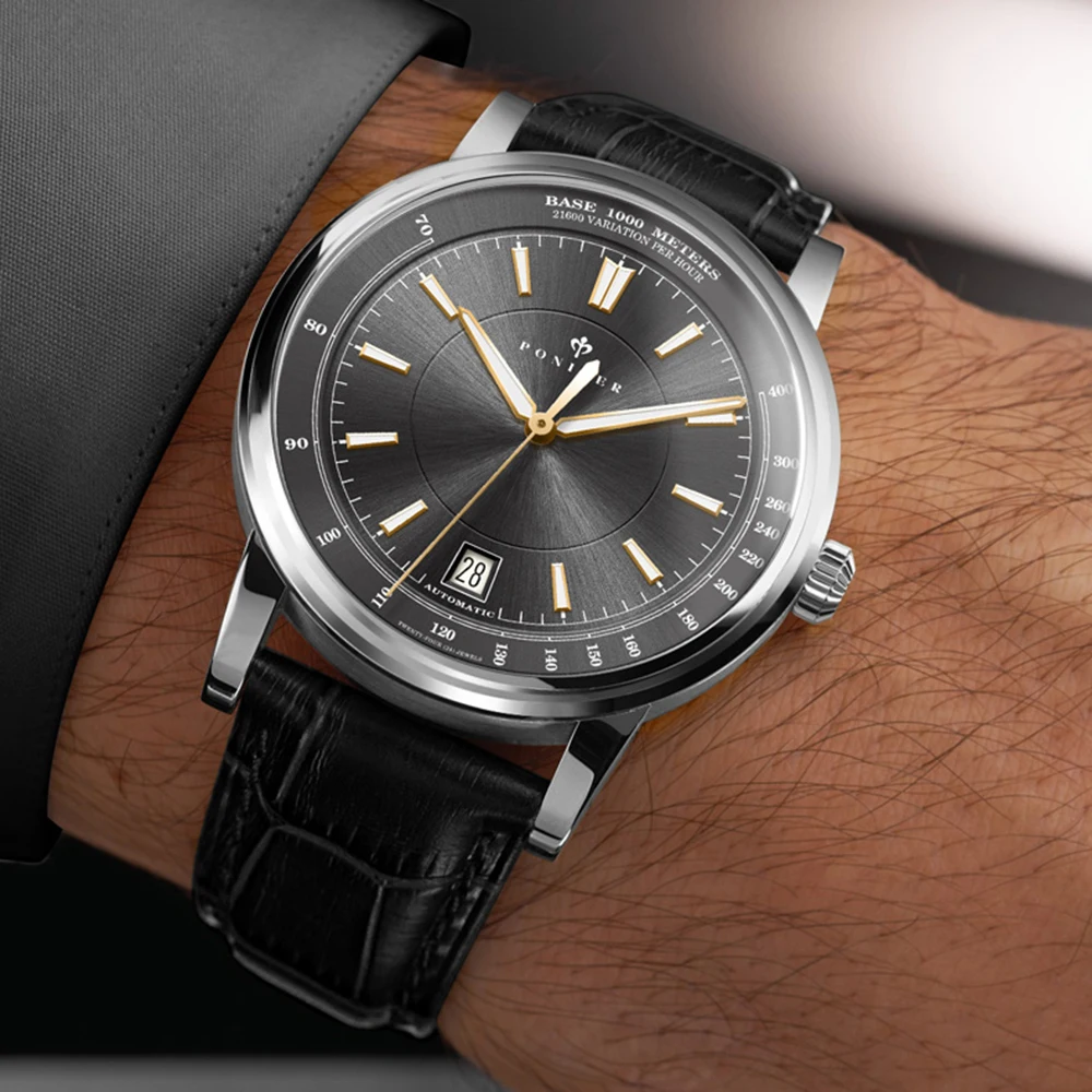 mens watches,man automatic wrist watch PONIGER vogue wristwatch 50m waterproof men business mechanical analog relogio masculino