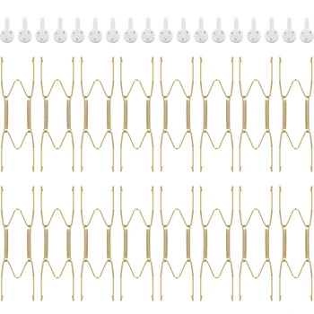 

16 Pieces 6 Inch Invisible Plate Hangers Wall Plate Hangers Brass Wire Plate Holders with 18 Pieces Wall Hooks for 5 to 7 Inch D