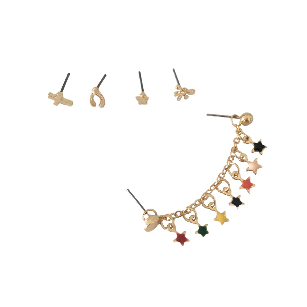 

2019 NEW FASHION STUD EARRINGS COLORFUL STAR TWO HOLE LINKED STUD EARRINGS GOLD COLOR PLATING