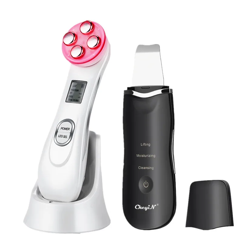  Ultrasonic Face Cleaning Skin Scrubber Facial Cleansing Peeling Machine Pore Cleaner + RF EMS LED A - 4000142912202