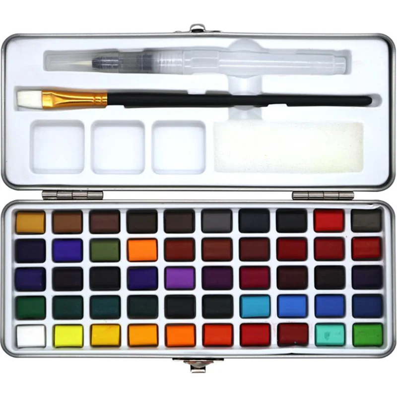 

Portable Solid Watercolor Paint Set 50 Colors Metal Box Watercolor Pigment for Beginner Drawing Watercolor Paper Art Supplies