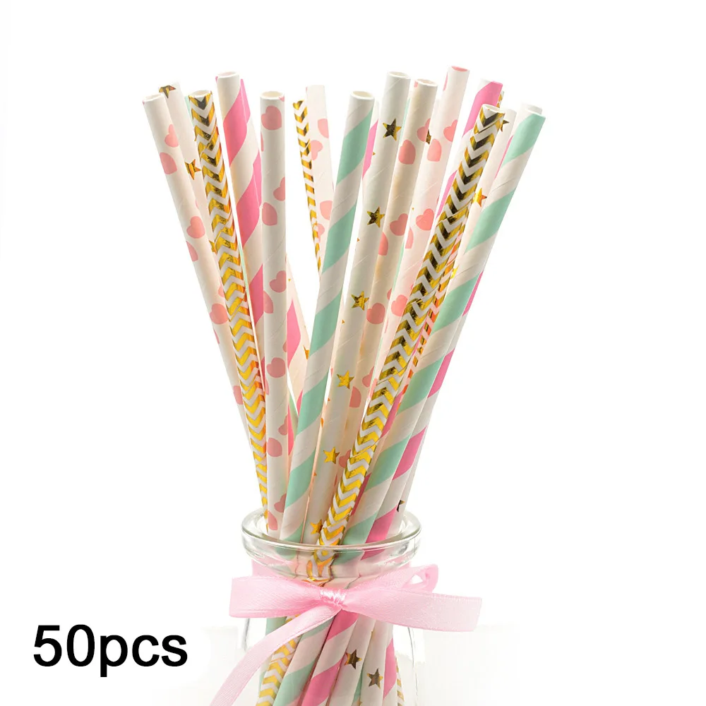 

50Pcs/Lot Reusable Biodegradable Distored Color Beverage Hard Plastic Stripe drinking Straws Party Supplies