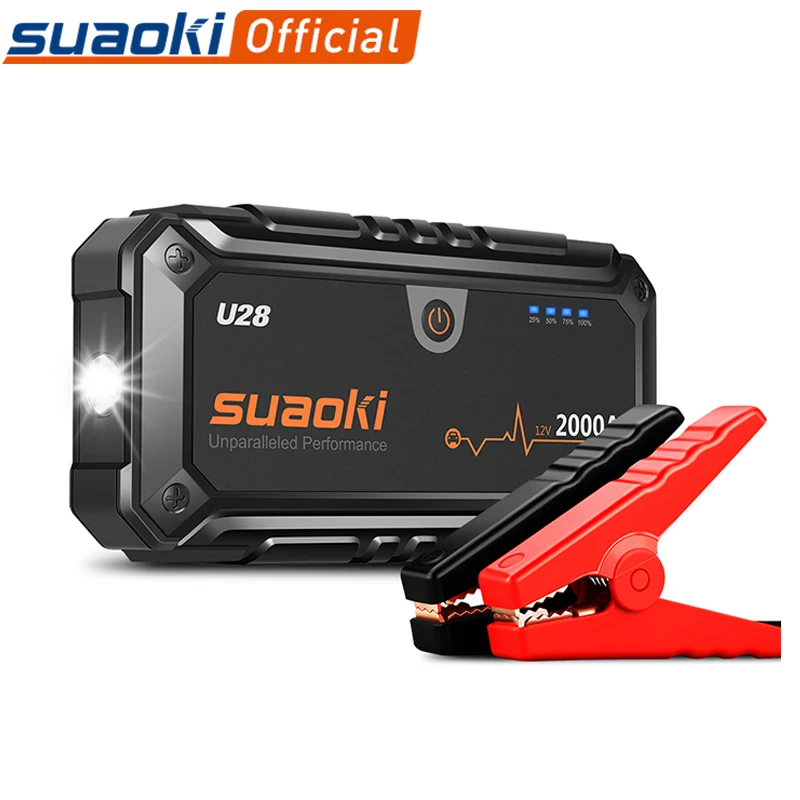 Suaoki U28 2000A пиковое пусковое устройство пакет Портативный Мощность банк светодиодный фонарик Смарт аккумуляторные зажимы для автомобиля 12 V