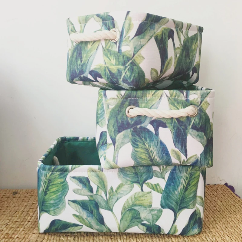 3Pcs Folding Cotton Storage Box Canvas Toy Basket Printing Linen Cosmetic Sundries Storage Bag Organizer Kid