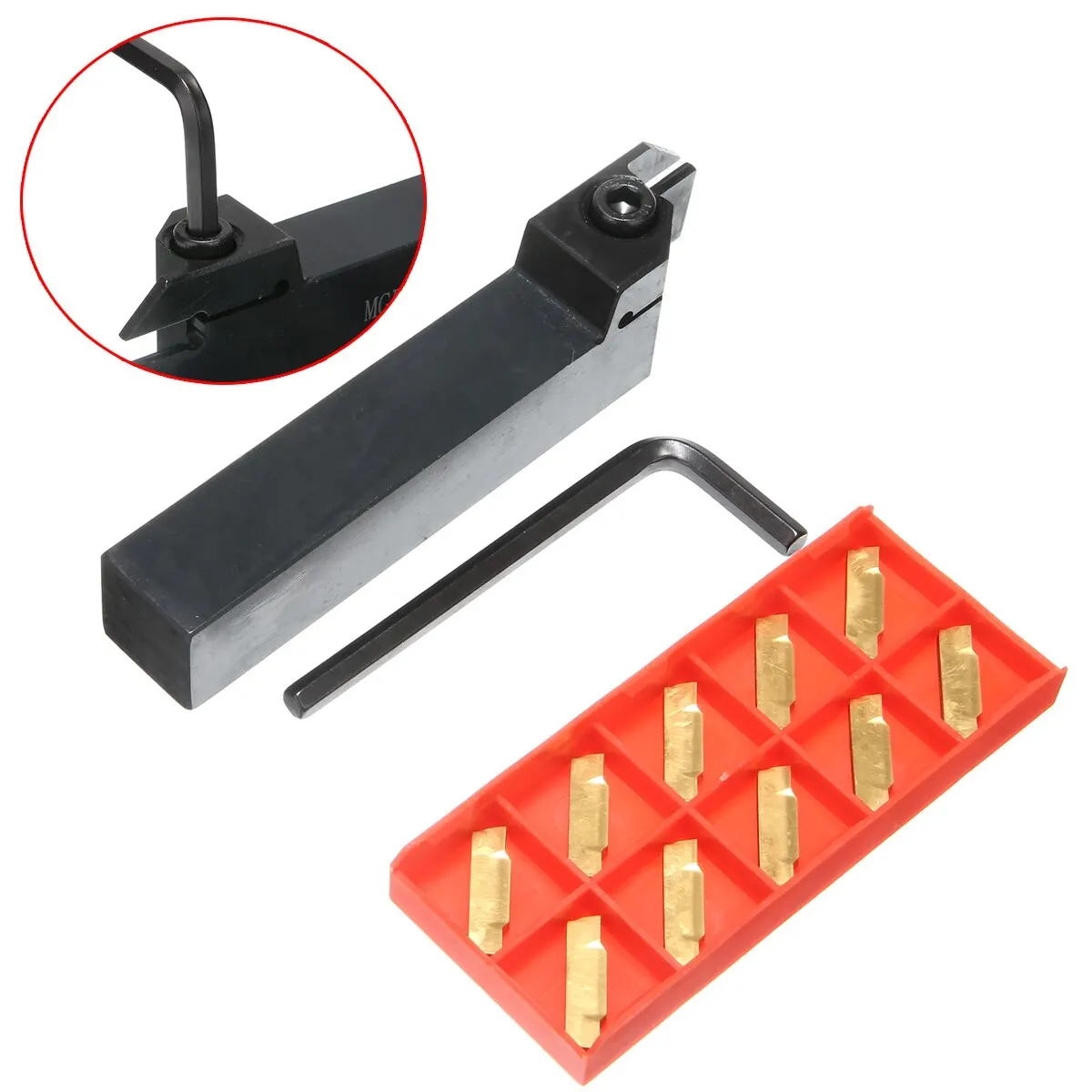 10 Pieces MGMN300-M Inserts + 1pc Wrench +  1pc MGEHR2020-3 Right Hand Lathe Tool holder Boring Bar For Lathe Cutting