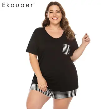 

Ekouaer Women Plus Size Pajamas Sets Summere Loungewear Short Sleeve Tops Shorts Loose Sleepwear Pajama Set Nightwear