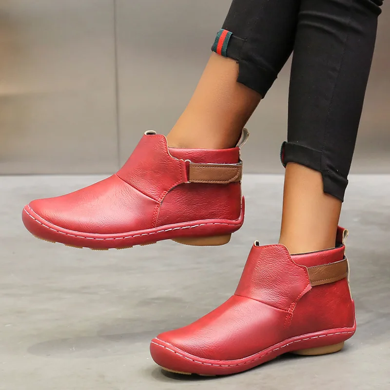 

2019 Autumn And Winter Women's Casual Comfortable Daily Life Adjustable Soft Leather Short Boots Large Size 35 ~ 43