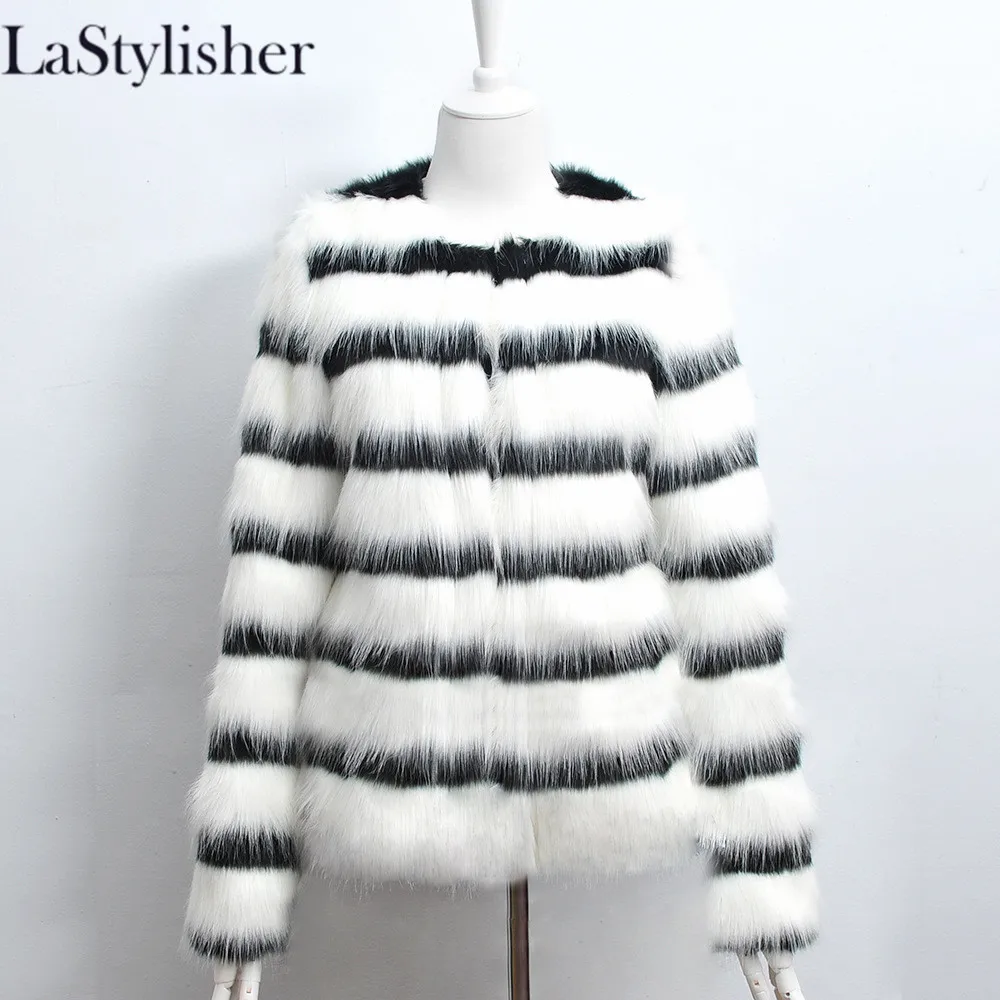 striped Пушистые пальто размера плюс для женщин, женские полосатые зимние меховые пальто для женщин, женские меховые куртки, теплая одежда - Цвет: striped