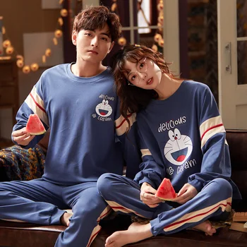

New Cotton Couple Pajamas Cartoon Sleepwear For Men Pajama Sets Pijamas Mujer Lover Pyjamas Homewear Size 3XL Clothing