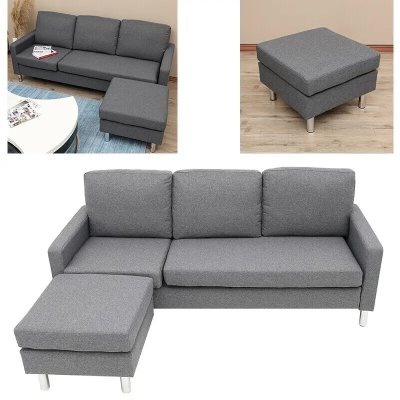 Modern 3 Seater Left Right Corner Sofa W/ Linen Armrest Bed Couches Footstool | Мебель