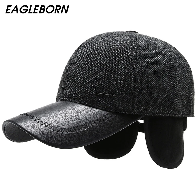 Мужские бейсболки из искусственной кожи EAGLEBRON, регулируемая зимняя шапка, утолщенная флисовая Кепка, Лоскутная бейсболка для мужчин