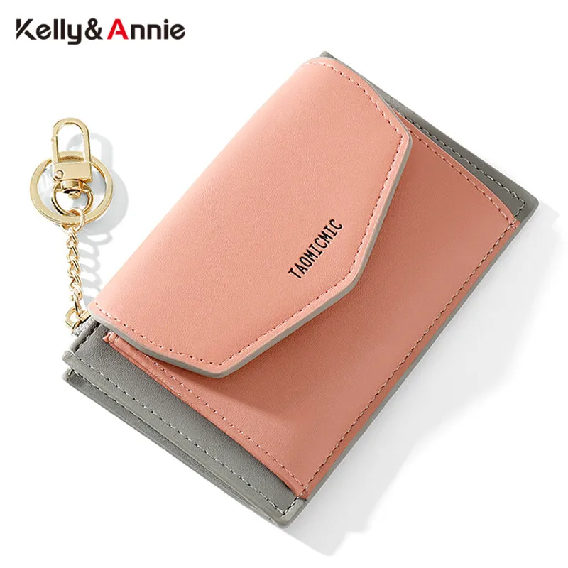 

Brand Designer Panelled Small Wallets Women Key Chain PU Leather Coin Pocket Card Holder Ladies Purse Female Wallet High Quality