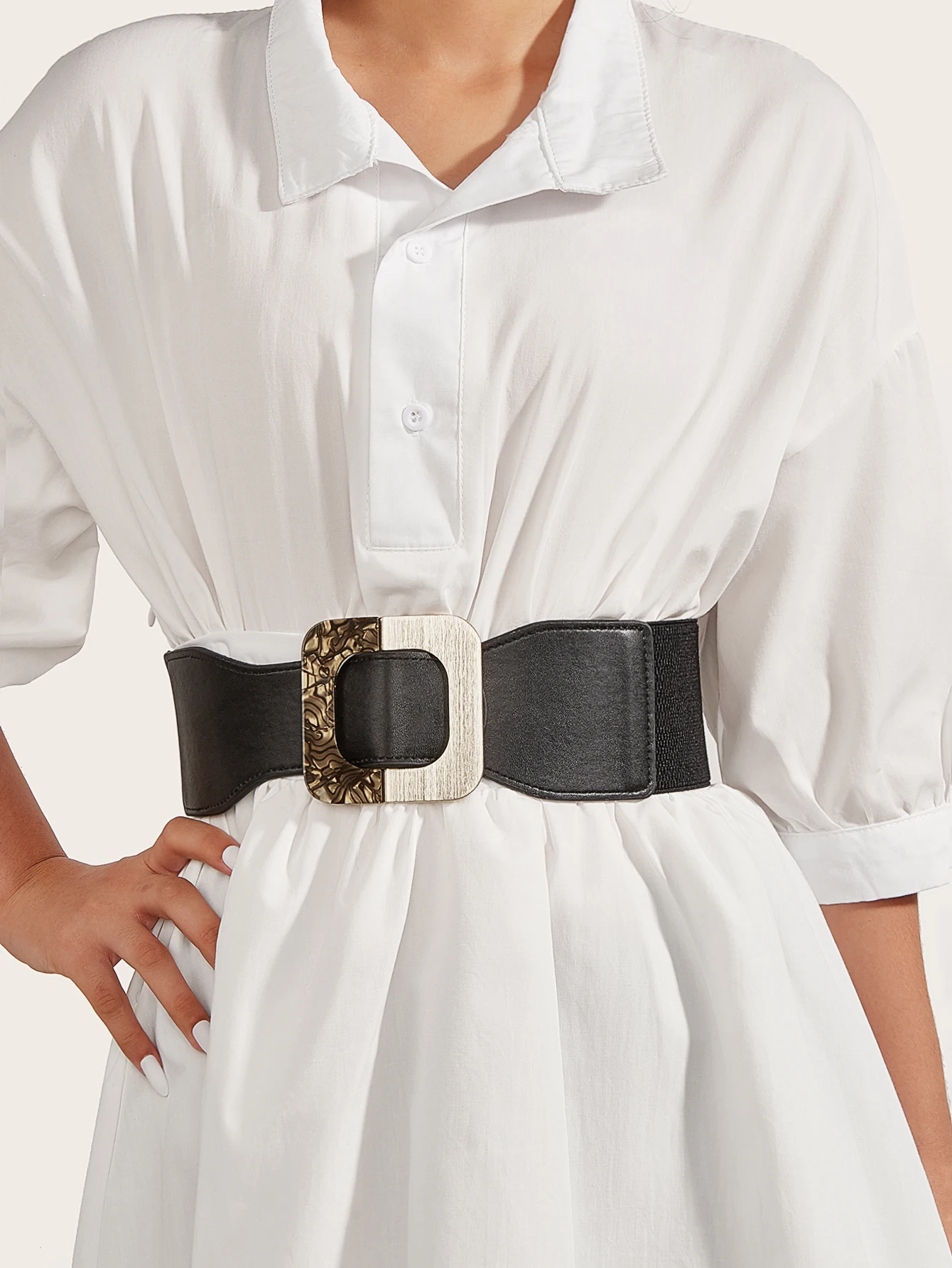 

Luxury Brand New Fashion High Quality Black Elastic Band Waist Stretch All-Match Wide Belt Dress Women's Matching Style