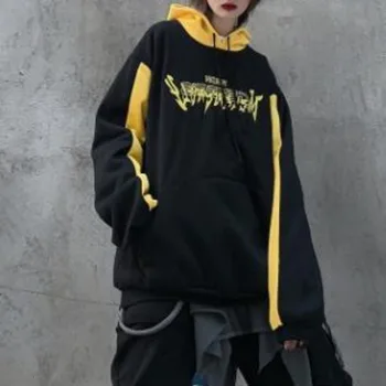 

XUXI 2019 Ladies Hooded Tops Women Autumn Korean Version Retro Contrast Letter Embroidery Printed Loose Clothes FZ0174