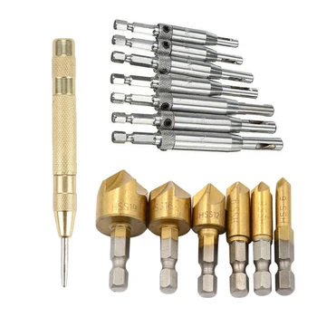 

7pcs Self Centering Hinge Core Tapper Drills Center Punch High Speed Steel 6x Countersunk Drill Bits