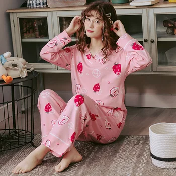 

Young Girls Cotton Pyjamas Pink Princess Pijamas Mujer Long Sleeved Long Pants Sleepwear Home Suit Female Pajamas 2-piece Set
