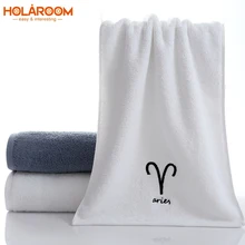 Хлопковое полотенце для лица Aries с рисунком, полотенце 34*74 см, бело-серый вышитый узор для ванной комнаты, прямоугольное полотенце для мытья лица