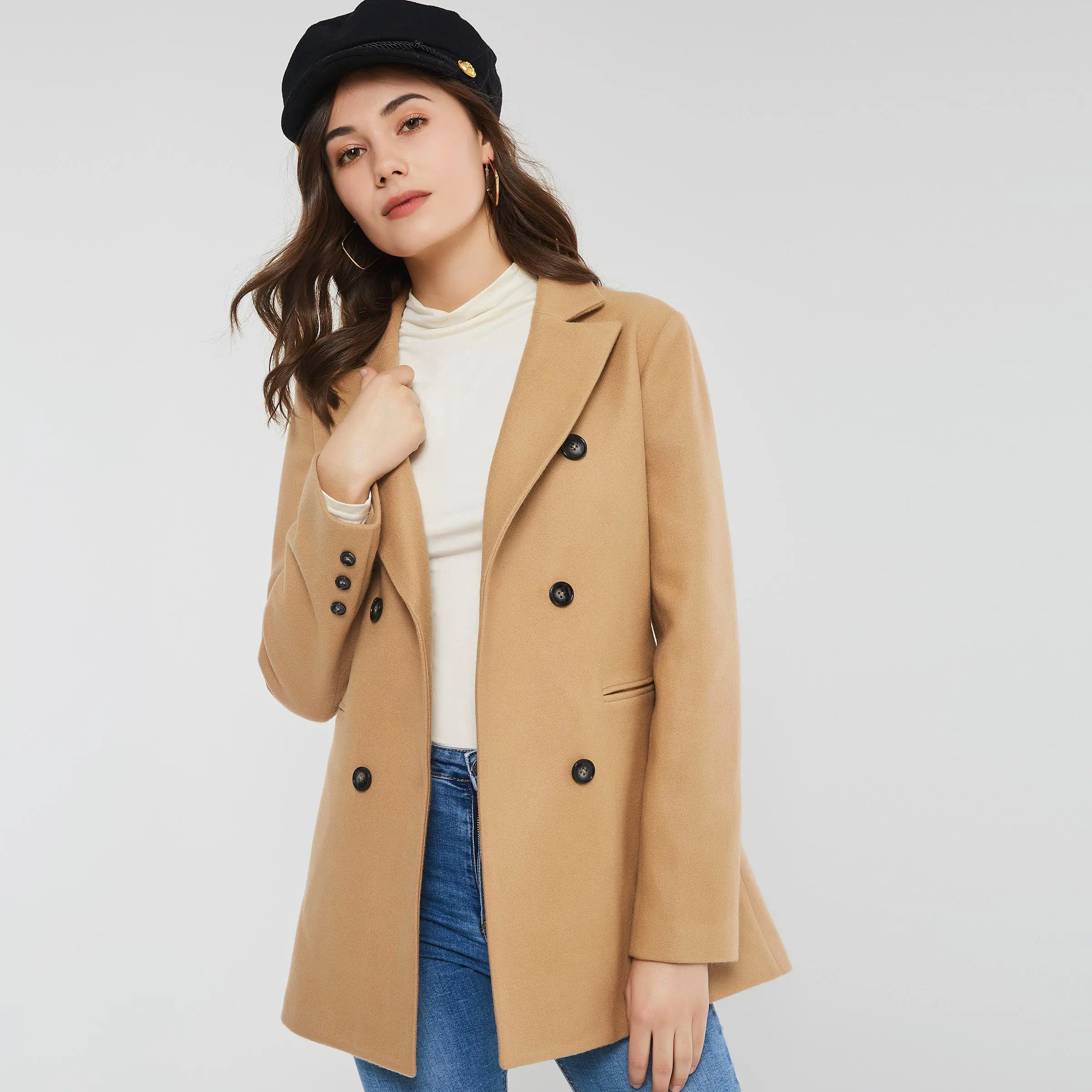 

Casual Wool Coat Women Fashion Office Wear Autumn Winter Warm Slim Lady Solid Simple Elegant Street England Style Long Overcoats